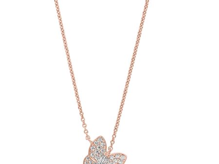 Rose Gold Finish Sterling Silver Micropave Butterfly Necklace with Simulated Diamonds on 16 -18  Adjustable Chain Online Sale