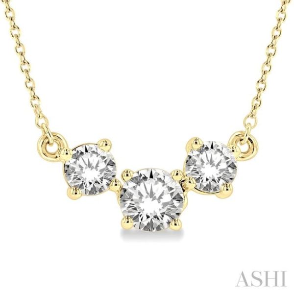 1 1 4 Ctw Three Stone Round Cut Diamond Necklace in 14K Yellow Gold Online Hot Sale