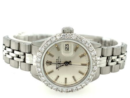 [CUSTOMIAZBLE] LADIES ROLEX 26MM STAINLESS STEEL PRE-OWNED 3CT BEZEL Online Sale