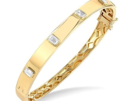 1 1 2 ctw Bezel Set Emerald Cut Diamond Bangle in 14K Yellow Gold Hot on Sale