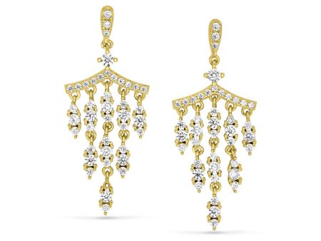 Gold Finish Sterling Silver Micropave Chandelier Earrings with Simulated Diamonds Cheap