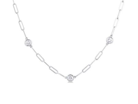 1 ctw Bezel Set Round Cut Diamond Paper Clip Station Necklace in 14K White Gold on Sale