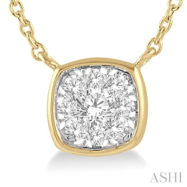 1 6 Ctw Cushion Shape Lovebright Diamond Necklace in 14K Yellow and White Gold Discount