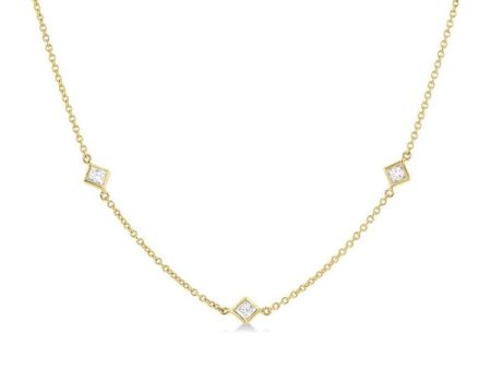 1 Ctw Princess Cut Diamond Fashion Necklace in 14K Yellow Gold For Cheap