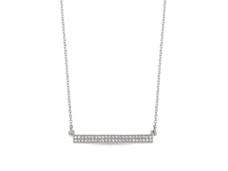 Platinum Finish Sterling Silver Micropave Two Row Bar Necklace with 46 Simulated Diamonds 16  - 18  Adjustable Cable Chain on Sale