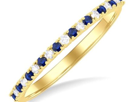 1 0 Ctw Petite 1.35 MM Sapphire and Round Cut Diamond Precious Stack Band in 10K Yellow Gold Online Sale