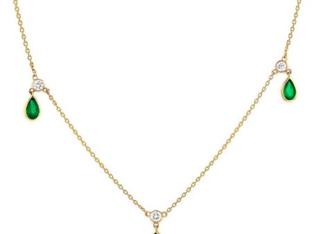 1 4 ctw Round Cut Diamonds and 5X3MM Pear Shape Emerald Precious Station Necklace in 14K Yellow Gold Hot on Sale