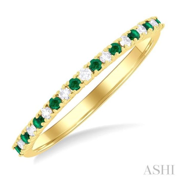 1 0 Ctw Petite 1.35 MM Emerald and Round Cut Diamond Precious Stack Band in 10K Yellow Gold Online