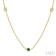 1 4 ctw Round Cut Diamond and 2.25MM Emerald Precious Station Necklace in 14K Yellow Gold Discount