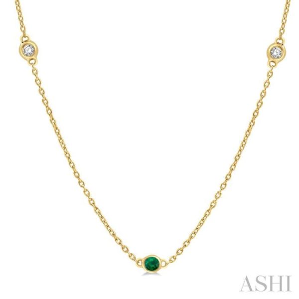 1 4 ctw Round Cut Diamond and 2.25MM Emerald Precious Station Necklace in 14K Yellow Gold Discount