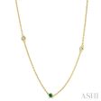 1 4 ctw Round Cut Diamond and 2.25MM Emerald Precious Station Necklace in 14K Yellow Gold Discount