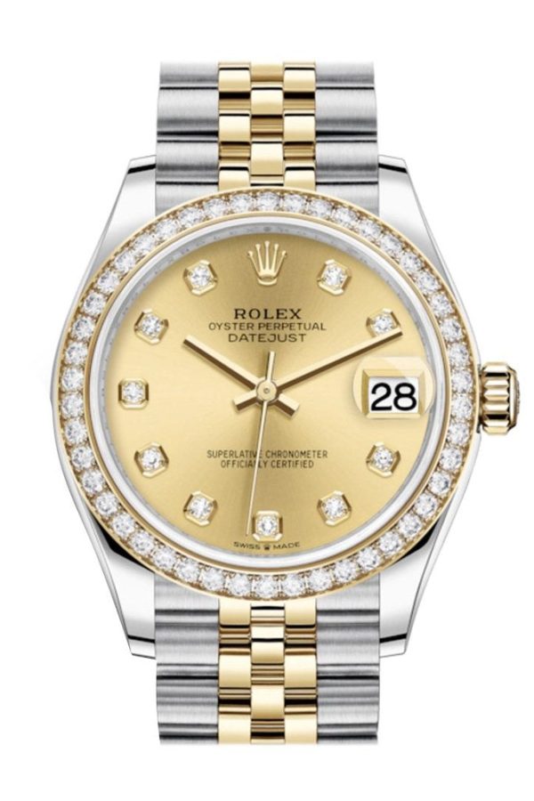 [Customizable] Pre-Owned Rolex Datejust 36mm Two Tone Diamond Bezel 4 Carat For Sale