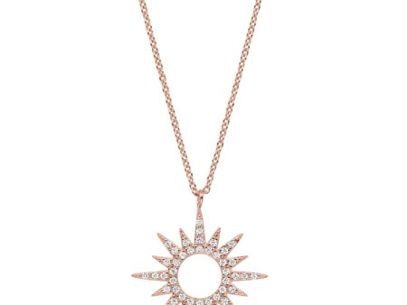 Rose Gold Finish Sterling Silver Micropave Open Starburst Pendant with Simulated Diamonds on 16 -18  Adjustable Chain Online Hot Sale