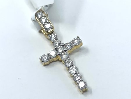 10K 0.75CT Yellow Gold Cross Pendant Charm Sale