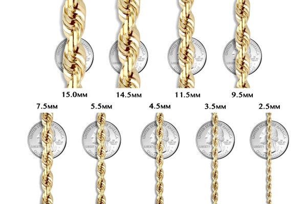 10K 15mm Solid Diamond Cut Rope Chain For Discount