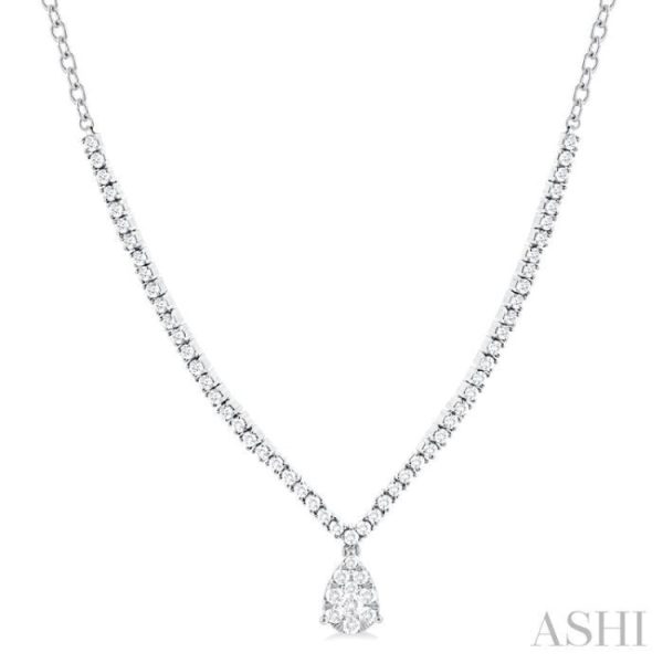 1 ctw Pear Drop Round Cut Diamond Necklace in 14K White Gold Sale