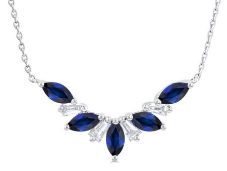 1 6 ctw Marquise Cut 5X3MM Sapphire and Baguette Cut Diamond Precious Gemstone Necklace in 14K White Gold Hot on Sale