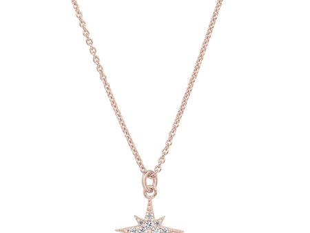 Rose Gold Finish Sterling Silver Micropave Starburst Pendant with Simulated Diamonds on 16 -18  Adjustable Chain Online Sale