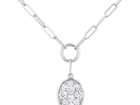 1 4 ctw Lovebright Oval Shape Round Cut Diamond Paper Clip Necklace in 14K White Gold For Sale