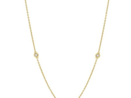 1 4 ctw Round Cut Diamond and 2.25MM Emerald Precious Station Necklace in 14K Yellow Gold Discount