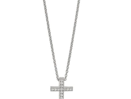 Platinum Finish Sterling Silver Micropave Cross Pendant with Simulated Diamonds on 16 -18  Adjustable Chain Online