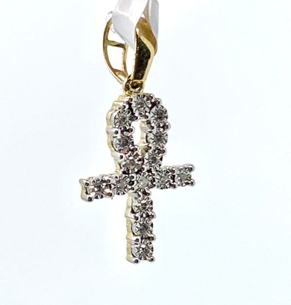 10K 0.40CT Yellow Gold Cross Pendant Charm Online Sale