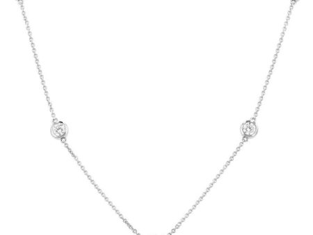 1 ctw Bezel Set Round Cut Diamond Station Necklace in 14K White Gold For Sale