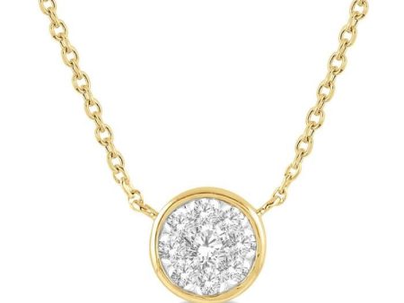 1 6 Ctw Round Shape Lovebright Diamond Necklace in 14K Yellow and White Gold Online Sale