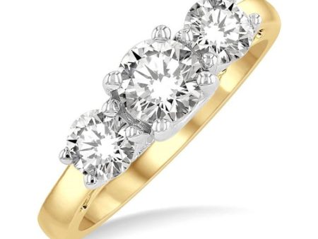 1 1 2 Ctw Round Cut Diamond Three-Stone Ring in 14K Yellow and White Gold For Cheap