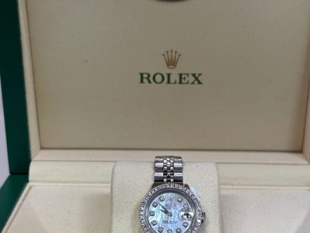 [CUSTOMIAZBLE] LADIES ROLEX 26MM STAINLESS STEEL PRE-OWNED 1CT DIAMOND BEZEL For Cheap