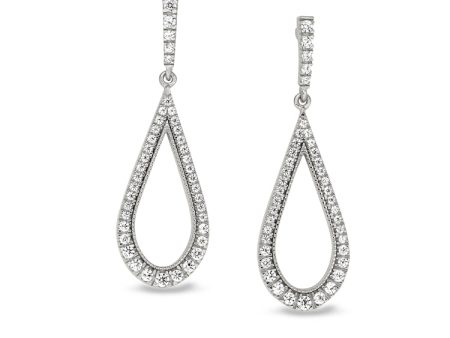 Platinum Finish Sterling Silver Micropave Teardrop Earrings with Simulated Diamonds Online