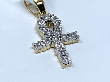 10K 0.40CT Yellow Gold Cross Pendant Charm Online Sale