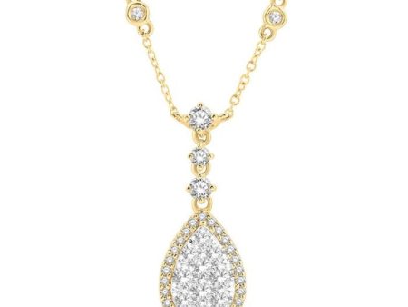 1 Ctw Pear Shape Round Cut Diamond Lovebright Necklace in 14K Yellow and White Gold Supply