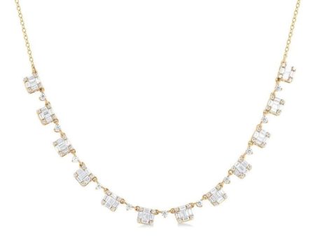 1 1 2 Ctw Fusion Baguette and Round Cut Diamond Halfway Necklace in 14K Yellow Gold Online Hot Sale