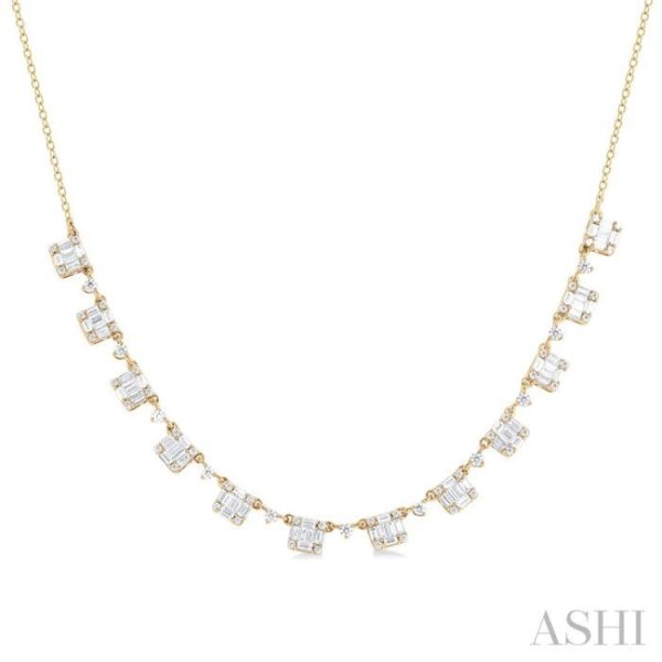 1 1 2 Ctw Fusion Baguette and Round Cut Diamond Halfway Necklace in 14K Yellow Gold Online Hot Sale