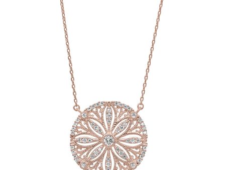 Rose Gold Finish Sterling Silver Micropave Vintage San Dollar Necklace with Simulated Diamonds on 16 -18  Adjustable Chain Hot on Sale