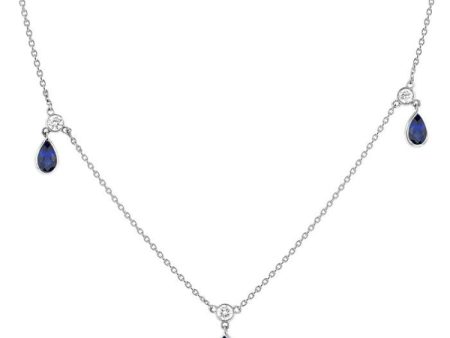 1 4 ctw Round Cut Diamonds and 5X3MM Pear Shape Sapphire Precious Station Necklace in 14K White Gold Supply