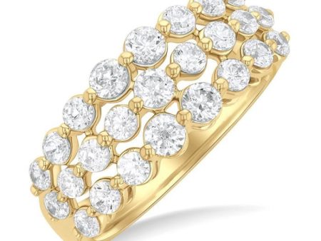 1 1 2 ctw Lattice Triple Row Round Cut Diamond Fashion Band in 14K Yellow Gold Online