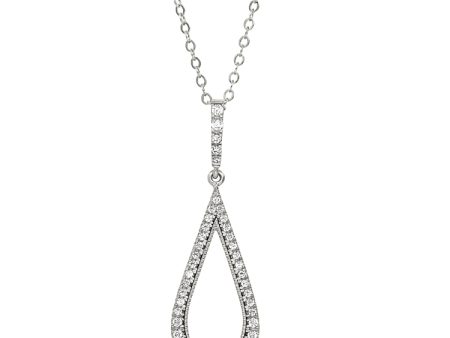 Platinum Finish Sterling Silver Micropave Teardrop Pendant with Simulated Diamonds on 18  Chain Online Hot Sale