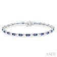 1 1 10 ctw Art Deco 4X2 MM Baguette Cut Sapphire and Round Cut Diamond Precious Tennis Bracelet in 14K White Gold Discount