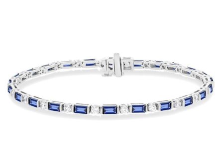 1 1 10 ctw Art Deco 4X2 MM Baguette Cut Sapphire and Round Cut Diamond Precious Tennis Bracelet in 14K White Gold Discount