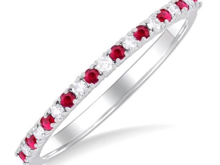 1 0 Ctw Petite 1.35 MM Ruby and Round Cut Diamond Precious Stack Band in 10K White Gold Supply