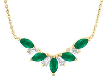 1 6 ctw Marquise Cut 5X3MM Emerald and Baguette Cut Diamond Precious Gemstone Necklace in 14K Yellow Gold Online