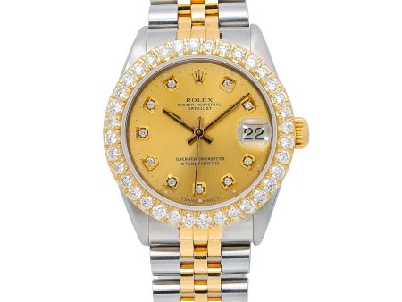 [CUSTOMIAZBLE] LADIES ROLEX 31MM TWO-TONE PRE-OWNED 4CT DIAMOND BEZEL For Sale