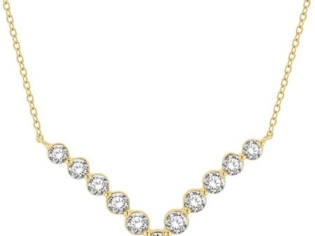 1 Ctw Chevron Round Cut Diamond Necklace in 14K Yellow Gold Hot on Sale