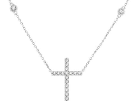 1 2 ctw Cross Pendant Round Cut Diamond Fashion Station Necklace in 10K White Gold Cheap