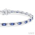 1 1 10 ctw Art Deco 4X2 MM Baguette Cut Sapphire and Round Cut Diamond Precious Tennis Bracelet in 14K White Gold Discount