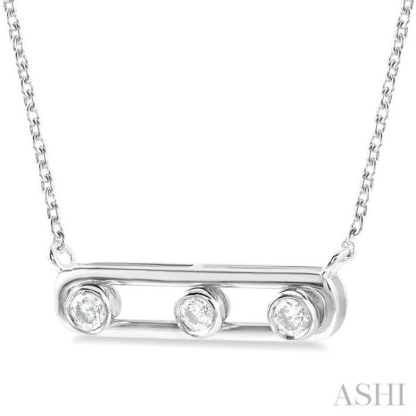 1 10 ctw Paper Clip Bezel Set Round Cut Diamond Fashion Necklace in 14K White Gold Sale