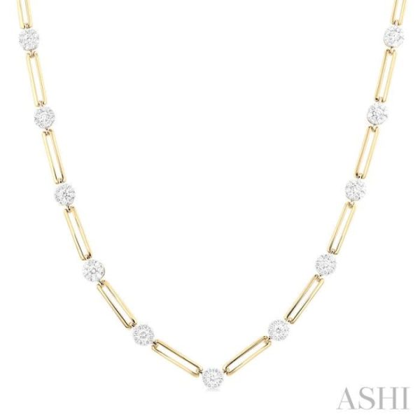 1 1 3 ctw Lovebright Round Cut Diamond Paper Clip Necklace in 14K Yellow and White Gold Fashion