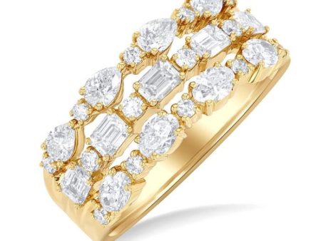 1 1 2 ctw Triple Row Multi-Cut Diamond Fashion Band in 14K Yellow Gold on Sale